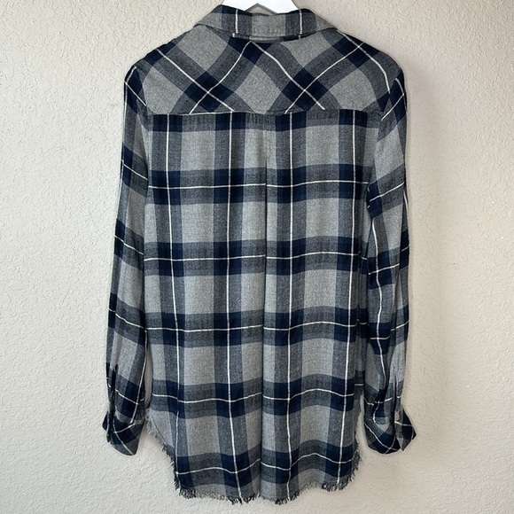 bella dahl Ryann Frayed Hem Blue and Grey Plaid Flannel Button Down Shirt Size S - Picture 9 of 16